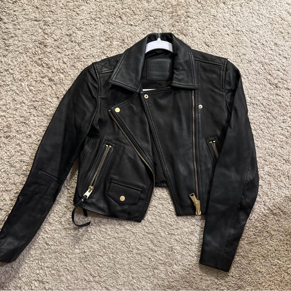 All Saints cropped leather jacket